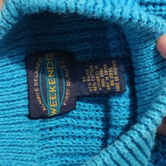 Weekends Turquoise Blue Ramie Cotton Crew Neck Sweater Size Medium - Picture 3 of 4